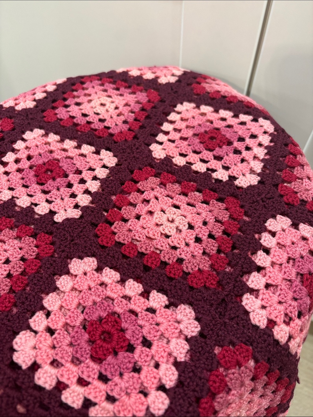 Handmade Pink and Burgundy Crochet Granny Square Throw - Picture 2 of 5